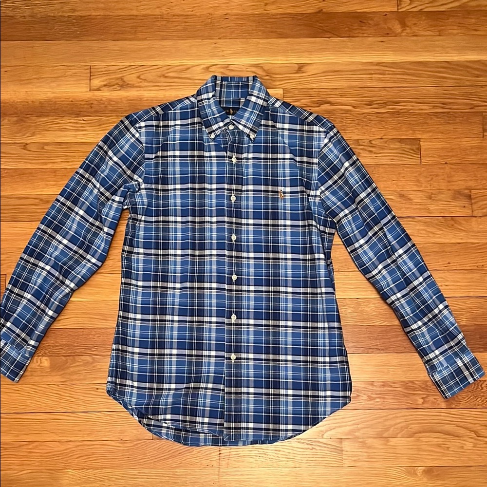 Ralph Lauren Blue Plaid Button Down Shirt Size Small
